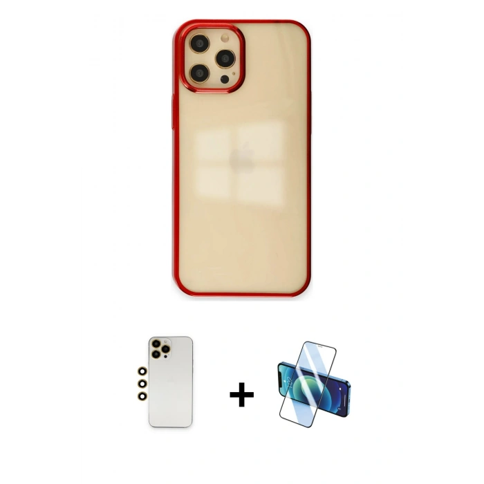 MARSİLYAN™- iPhone 12 Pro Max Kılıf Doruk Doku Prime - Siyah 3D Antistatik Seramik Nano Ekran Koruyucu + Shine Kamera Lens - GD