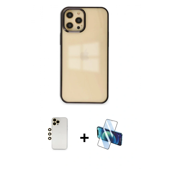 MARSİLYAN™- iPhone 12 Pro Max Kılıf Doruk Doku Prime - Siyah 3D Antistatik Seramik Nano Ekran Koruyucu + Shine Kamera Lens - GD