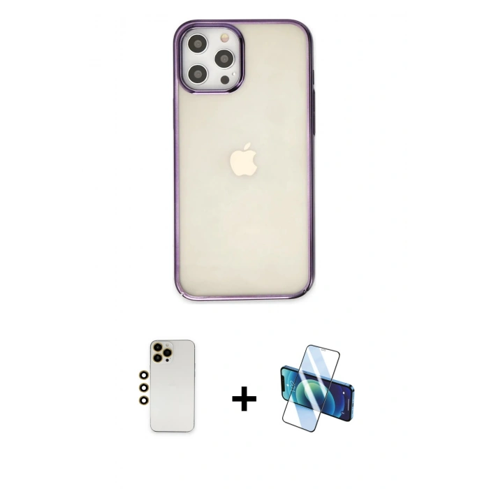 MARSİLYAN™- iPhone 12 Pro Max Kılıf Doruk Doku Prime - Siyah 3D Antistatik Seramik Nano Ekran Koruyucu + Shine Kamera Lens - GD