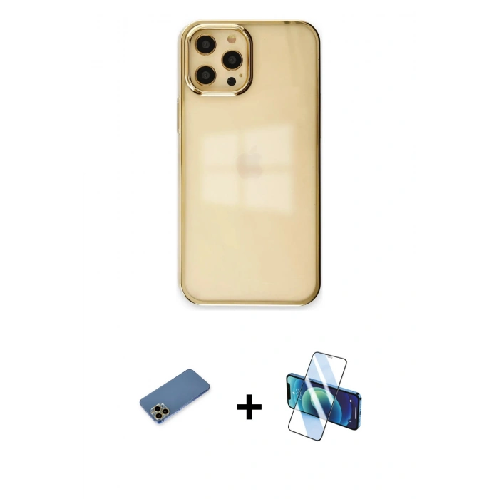 MARSİLYAN™- iPhone 12 Pro Max Kılıf Doruk Doku Prime - Siyah 3D Antistatik Seramik Nano Ekran Koruyucu + Shine Kamera Lens Koruma Cam - GD