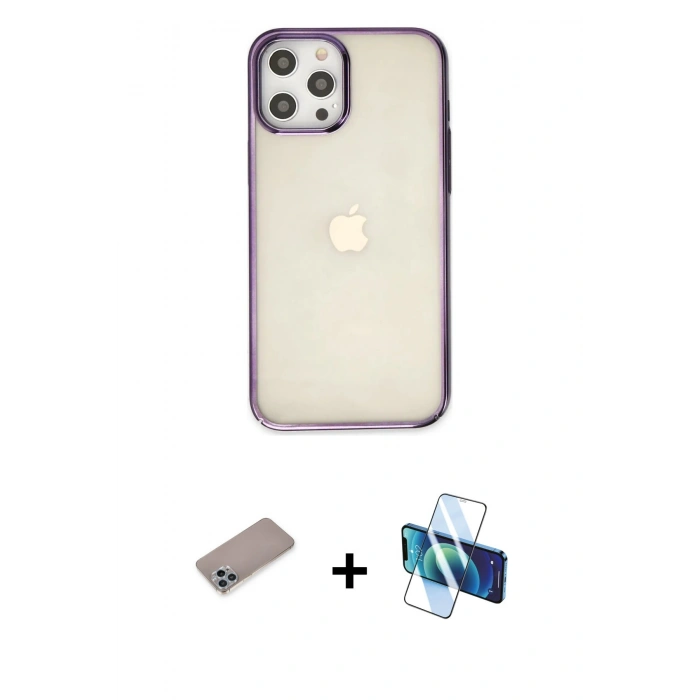 MARSİLYAN™- iPhone 12 Pro Max Kılıf Doruk Doku Prime - Siyah 3D Antistatik Seramik Nano Ekran Koruyucu + Shine Kamera Lens Koruma Cam - SABE