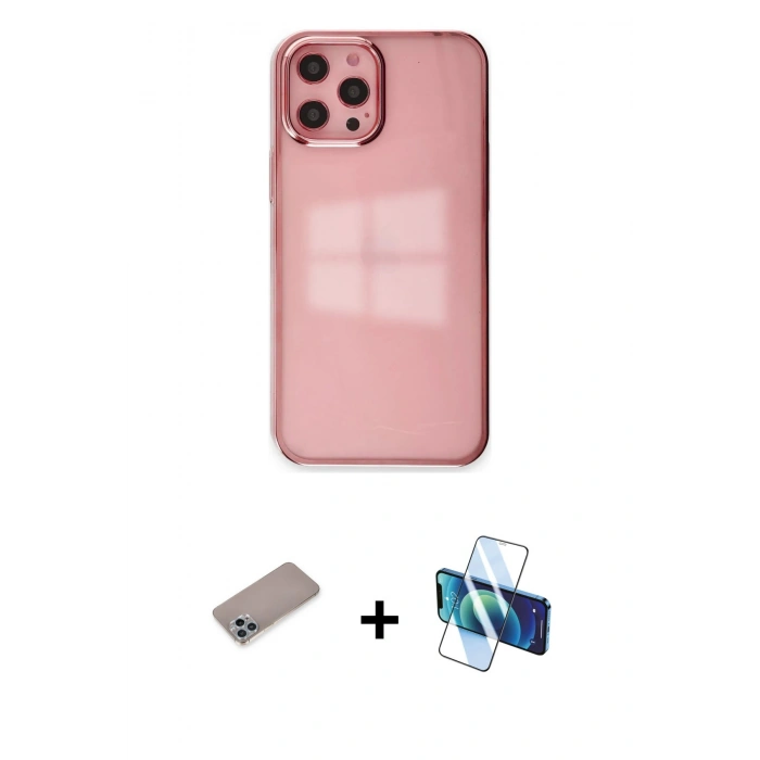 MARSİLYAN™- iPhone 12 Pro Max Kılıf Doruk Doku Prime - Siyah 3D Antistatik Seramik Nano Ekran Koruyucu + Shine Kamera Lens Koruma Cam - SABE