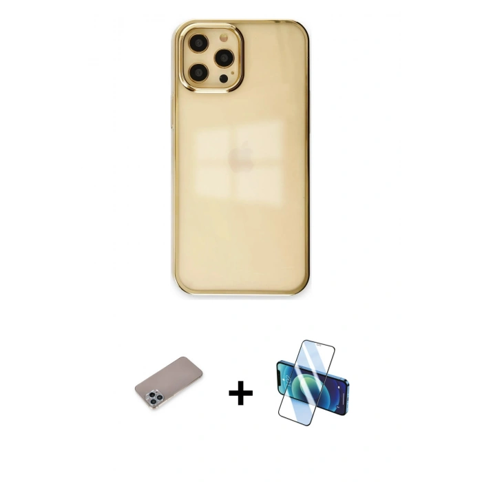 MARSİLYAN™- iPhone 12 Pro Max Kılıf Doruk Doku Prime - Siyah 3D Antistatik Seramik Nano Ekran Koruyucu + Shine Kamera Lens Koruma Cam - SABE