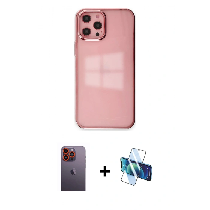 MARSİLYAN™- iPhone 12 Pro Max Kılıf Doruk Doku Prime - Siyah 3D Antistatik Seramik Nano Ekran Koruyucu + Neon Fosforlu Kamera Lens - TU