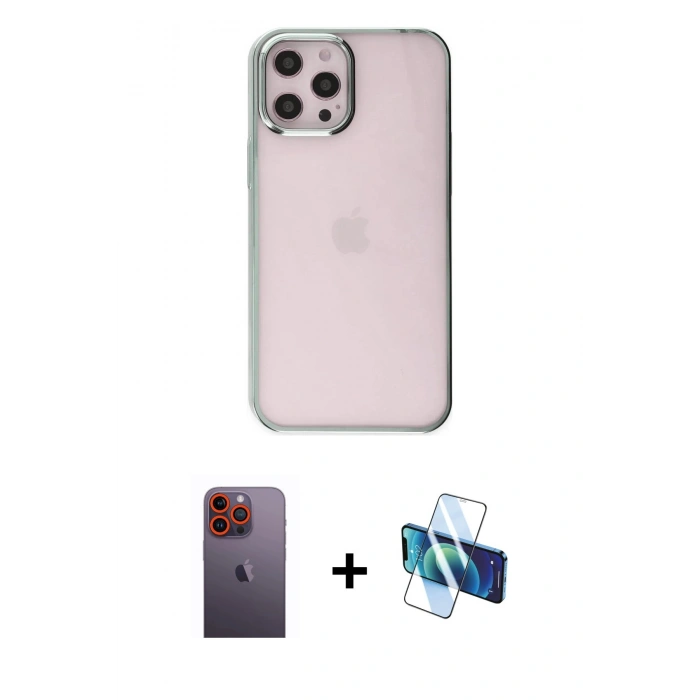 MARSİLYAN™- iPhone 12 Pro Max Kılıf Doruk Doku Prime - Siyah 3D Antistatik Seramik Nano Ekran Koruyucu + Neon Fosforlu Kamera Lens - TU