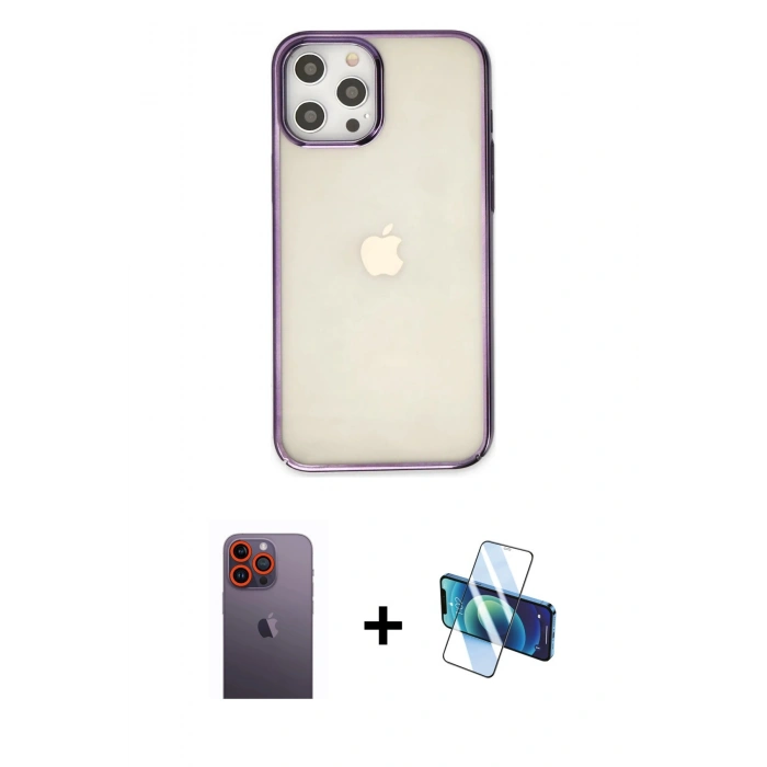 MARSİLYAN™- iPhone 12 Pro Max Kılıf Doruk Doku Prime - Siyah 3D Antistatik Seramik Nano Ekran Koruyucu + Neon Fosforlu Kamera Lens - TU