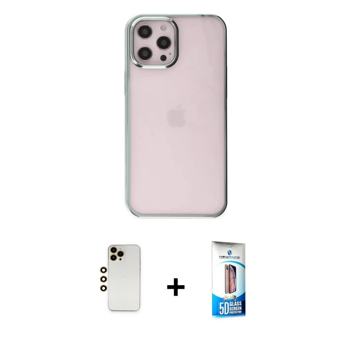 MARSİLYAN™- iPhone 12 Pro Max Kılıf Doruk Doku Prime - Siyah 5D Eko Cam Ekran Koruyucu + Shine Kamera Lens - GD