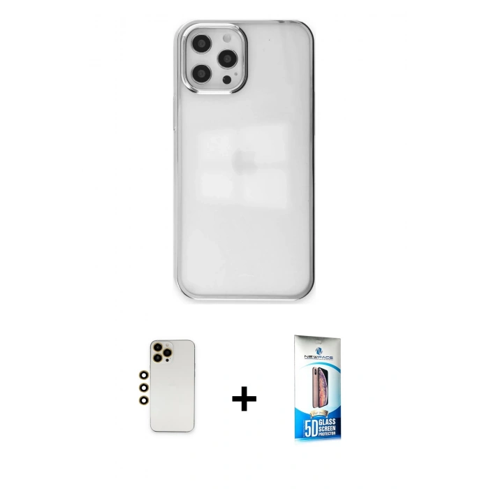 MARSİLYAN™- iPhone 12 Pro Max Kılıf Doruk Doku Prime - Siyah 5D Eko Cam Ekran Koruyucu + Shine Kamera Lens - GD