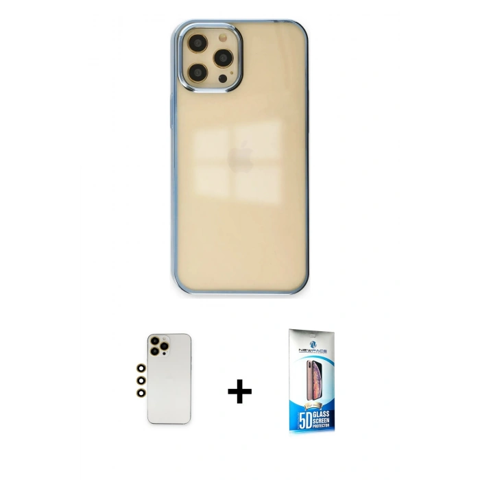 MARSİLYAN™- iPhone 12 Pro Max Kılıf Doruk Doku Prime - Siyah 5D Eko Cam Ekran Koruyucu + Shine Kamera Lens - GD