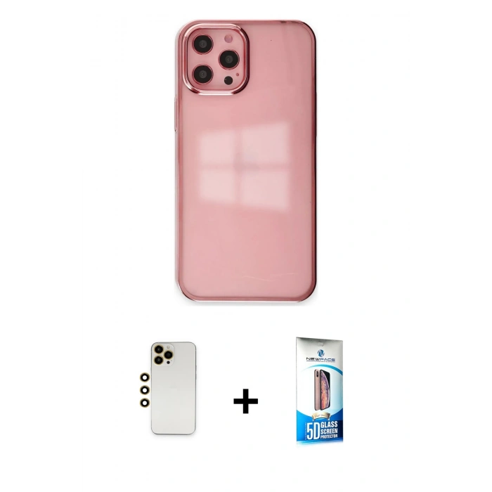 MARSİLYAN™- iPhone 12 Pro Max Kılıf Doruk Doku Prime - Siyah 5D Eko Cam Ekran Koruyucu + Shine Kamera Lens - GD