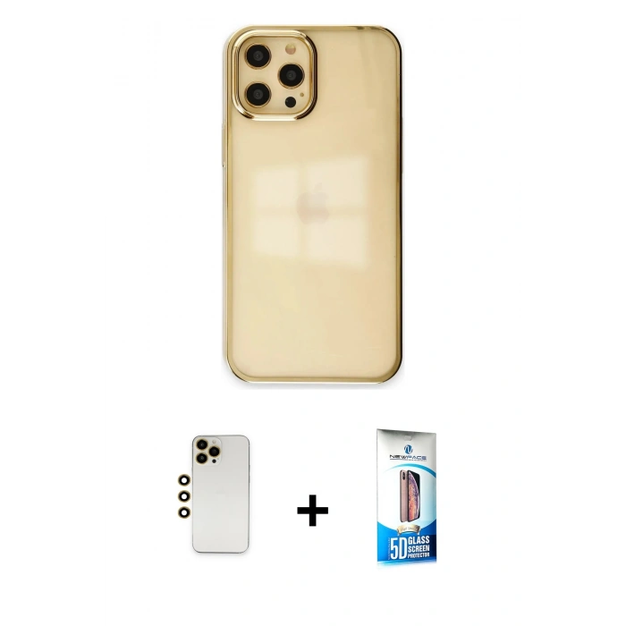 MARSİLYAN™- iPhone 12 Pro Max Kılıf Doruk Doku Prime - Siyah 5D Eko Cam Ekran Koruyucu + Shine Kamera Lens - GD