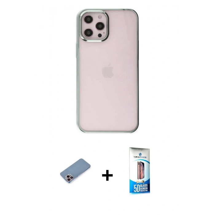 MARSİLYAN™- iPhone 12 Pro Max Kılıf Doruk Doku Prime - Siyah 5D Eko Cam Ekran Koruyucu + Shine Kamera Lens Koruma Cam - PE