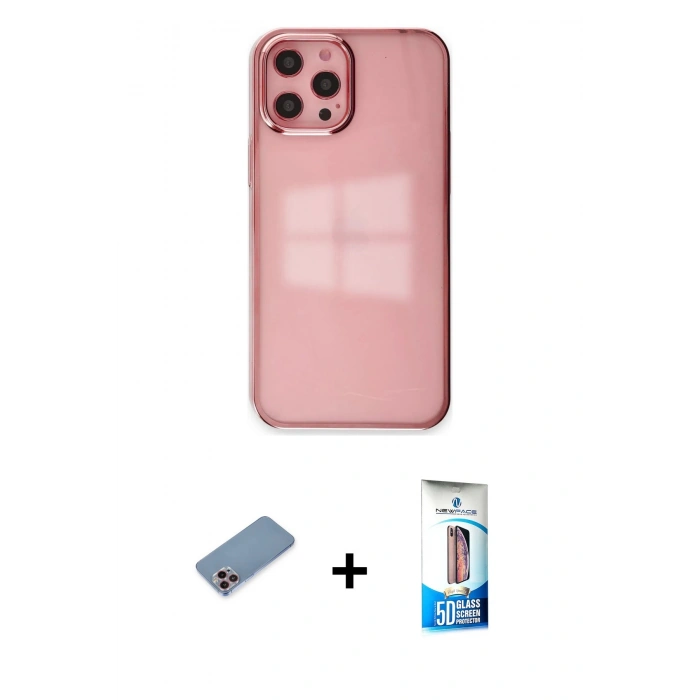 MARSİLYAN™- iPhone 12 Pro Max Kılıf Doruk Doku Prime - Siyah 5D Eko Cam Ekran Koruyucu + Shine Kamera Lens Koruma Cam - PE