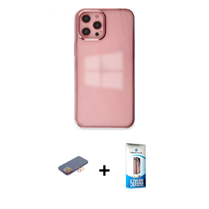 MARSİLYAN™- iPhone 12 Pro Max Kılıf Doruk Doku Prime - Siyah 5D Eko Cam Ekran Koruyucu + Renkli Kamera Lens Koruma Cam - TU