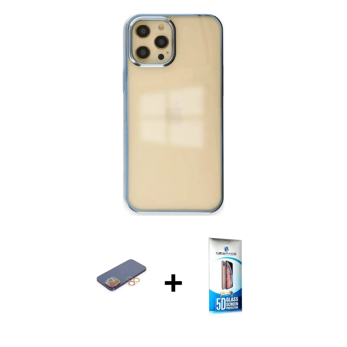 MARSİLYAN™- iPhone 12 Pro Max Kılıf Doruk Doku Prime - Siyah 5D Eko Cam Ekran Koruyucu + Renkli Kamera Lens Koruma Cam - TU