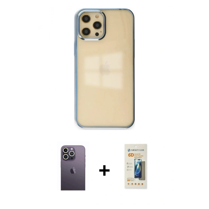 MARSİLYAN™- iPhone 12 Pro Max Kılıf Doruk Doku Prime - Siyah 6D Mat Seramik Hayalet Nano Ekran Koruyucu + Neon Fosforlu Kamera Lens - BZ