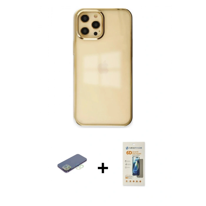 MARSİLYAN™- iPhone 12 Pro Max Kılıf Doruk Doku Prime - Siyah 6D Mat Seramik Hayalet Nano Ekran Koruyucu + Renkli Kamera Lens Koruma Cam - YL