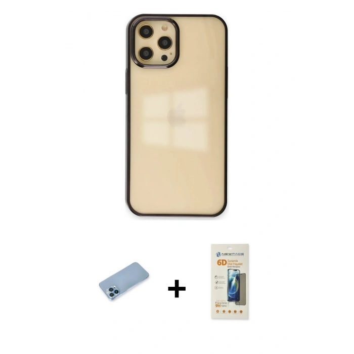 MARSİLYAN™- iPhone 12 Pro Max Kılıf Doruk Doku Prime - Siyah 6D Mat Seramik Hayalet Nano Ekran Koruyucu + Shine Kamera Lens Koruma Cam - MI