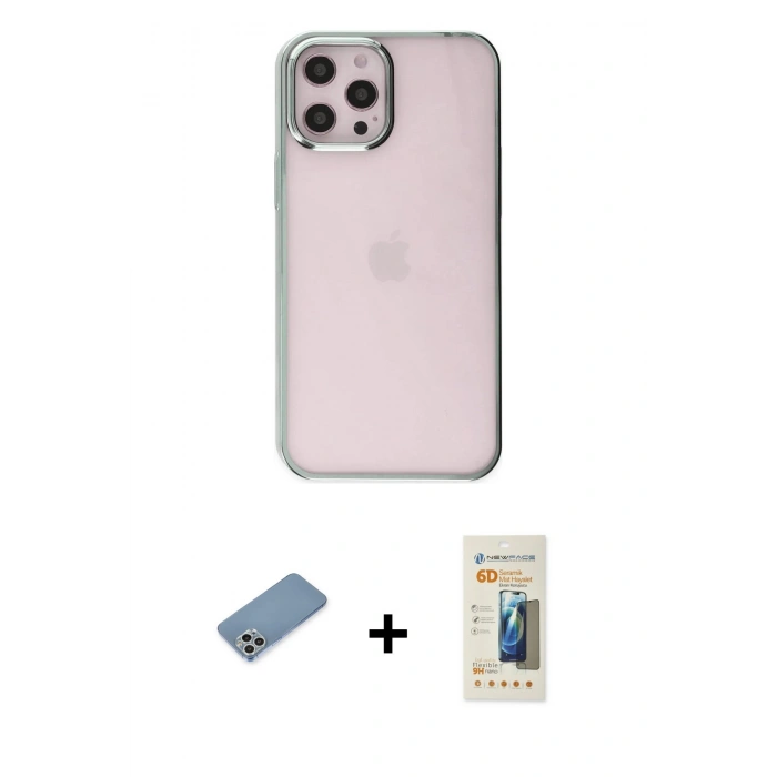 MARSİLYAN™- iPhone 12 Pro Max Kılıf Doruk Doku Prime - Siyah 6D Mat Seramik Hayalet Nano Ekran Koruyucu + Shine Kamera Lens Koruma Cam - GS
