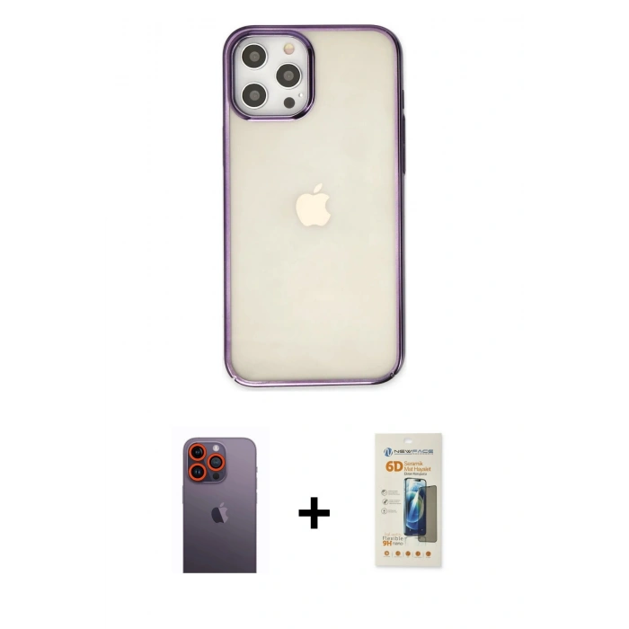 MARSİLYAN™- iPhone 12 Pro Max Kılıf Doruk Doku Prime - Siyah 6D Mat Seramik Hayalet Nano Ekran Koruyucu + Neon Fosforlu Kamera Lens - TU