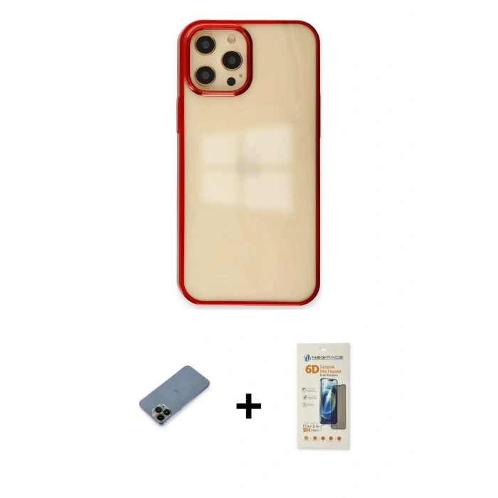 MARSİLYAN™- iPhone 12 Pro Max Kılıf Doruk Doku Prime - Siyah 6D Mat Seramik Hayalet Nano Ekran Koruyucu + Shine Kamera Lens Koruma Cam - SH
