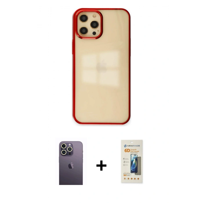 MARSİLYAN™- iPhone 12 Pro Max Kılıf Doruk Doku Prime - Siyah 6D Mat Seramik Hayalet Nano Ekran Koruyucu + Neon Fosforlu Kamera Lens - BZ