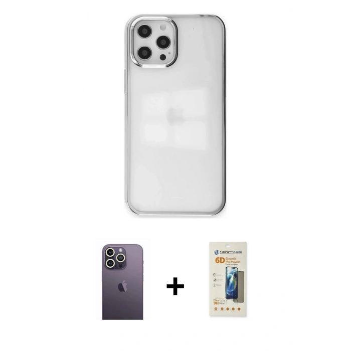 MARSİLYAN™- iPhone 12 Pro Max Kılıf Doruk Doku Prime - Siyah 6D Mat Seramik Hayalet Nano Ekran Koruyucu + Neon Fosforlu Kamera Lens - BZ