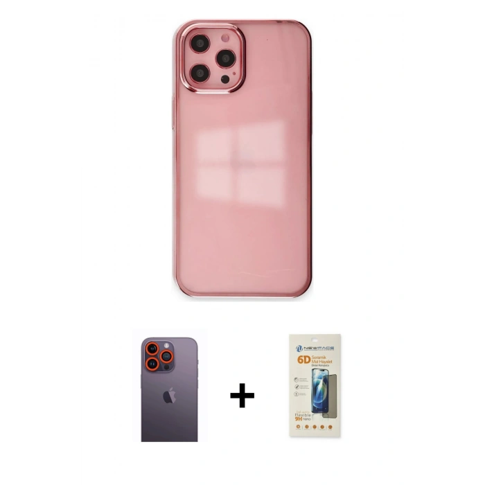 MARSİLYAN™- iPhone 12 Pro Max Kılıf Doruk Doku Prime - Siyah 6D Mat Seramik Hayalet Nano Ekran Koruyucu + Neon Fosforlu Kamera Lens - TU