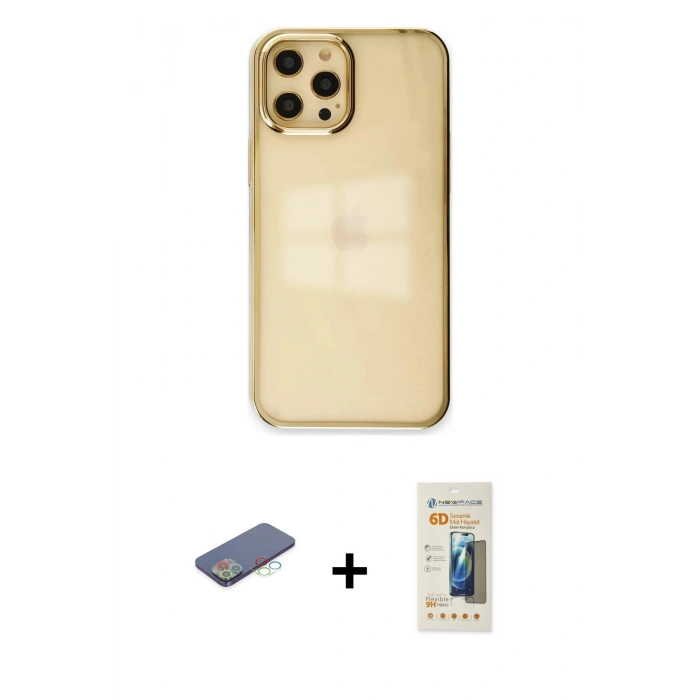 MARSİLYAN™- iPhone 12 Pro Max Kılıf Doruk Doku Prime - Siyah 6D Mat Seramik Hayalet Nano Ekran Koruyucu + Renkli Kamera Lens Koruma Cam - MI