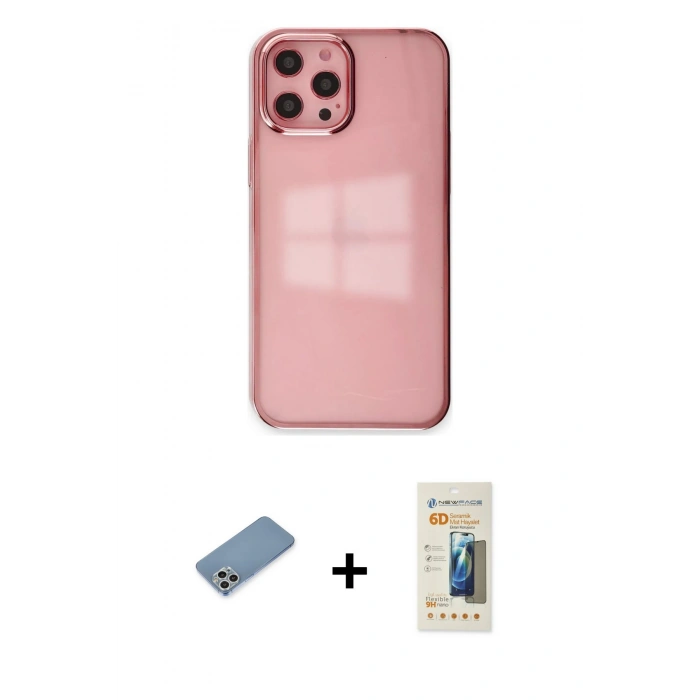 MARSİLYAN™- iPhone 12 Pro Max Kılıf Doruk Doku Prime - Siyah 6D Mat Seramik Hayalet Nano Ekran Koruyucu + Shine Kamera Lens Koruma Cam - GS