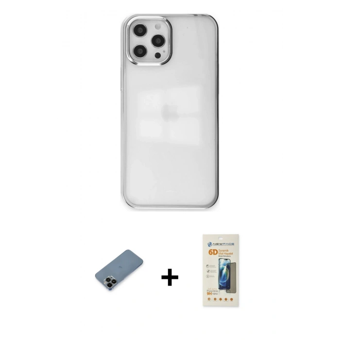 MARSİLYAN™- iPhone 12 Pro Max Kılıf Doruk Doku Prime - Siyah 6D Mat Seramik Hayalet Nano Ekran Koruyucu + Shine Kamera Lens Koruma Cam - SH