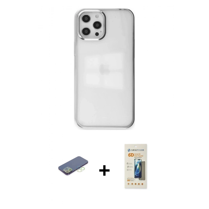 MARSİLYAN™- iPhone 12 Pro Max Kılıf Doruk Doku Prime - Siyah 6D Mat Seramik Hayalet Nano Ekran Koruyucu + Renkli Kamera Lens Koruma Cam - YL