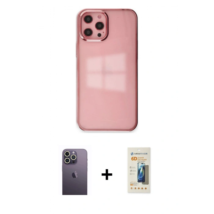 MARSİLYAN™- iPhone 12 Pro Max Kılıf Doruk Doku Prime - Siyah 6D Mat Seramik Hayalet Nano Ekran Koruyucu + Neon Fosforlu Kamera Lens - BZ
