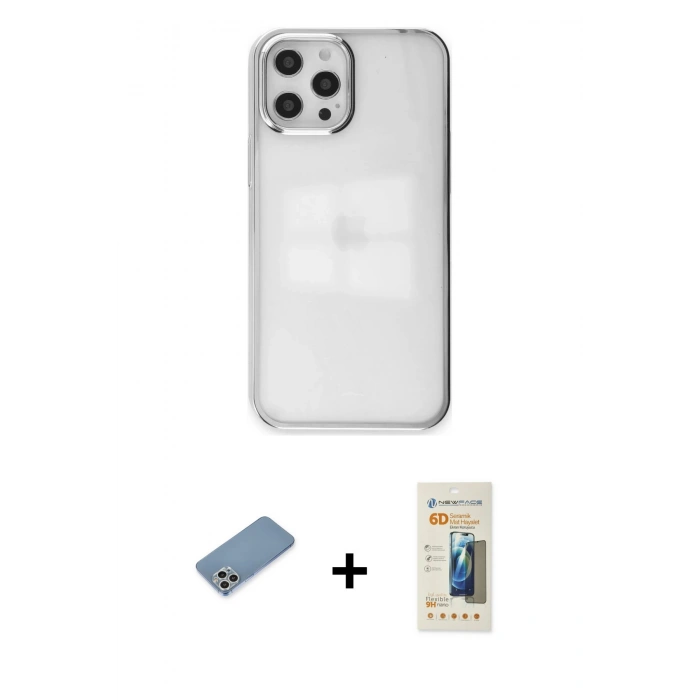 MARSİLYAN™- iPhone 12 Pro Max Kılıf Doruk Doku Prime - Siyah 6D Mat Seramik Hayalet Nano Ekran Koruyucu + Shine Kamera Lens Koruma Cam - GS