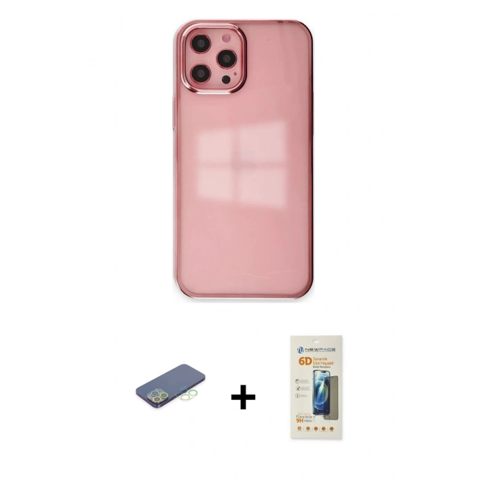 MARSİLYAN™- iPhone 12 Pro Max Kılıf Doruk Doku Prime - Siyah 6D Mat Seramik Hayalet Nano Ekran Koruyucu + Renkli Kamera Lens Koruma Cam - YL