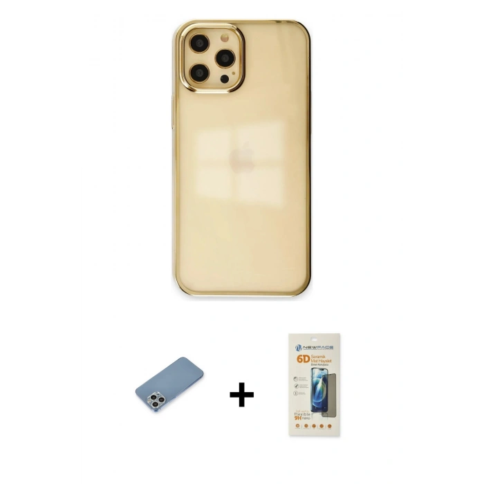MARSİLYAN™- iPhone 12 Pro Max Kılıf Doruk Doku Prime - Siyah 6D Mat Seramik Hayalet Nano Ekran Koruyucu + Shine Kamera Lens Koruma Cam - GS