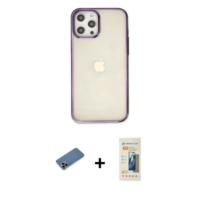 MARSİLYAN™- iPhone 12 Pro Max Kılıf Doruk Doku Prime - Siyah 6D Mat Seramik Hayalet Nano Ekran Koruyucu + Shine Kamera Lens Koruma Cam - GD