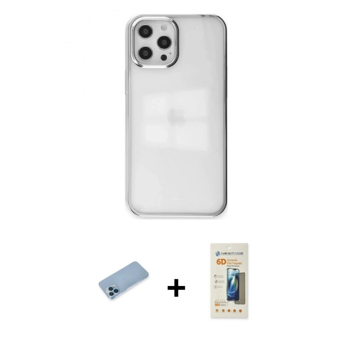 MARSİLYAN™- iPhone 12 Pro Max Kılıf Doruk Doku Prime - Siyah 6D Mat Seramik Hayalet Nano Ekran Koruyucu + Shine Kamera Lens Koruma Cam - MI