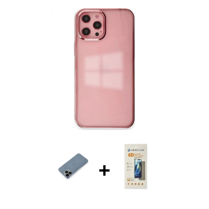 MARSİLYAN™- iPhone 12 Pro Max Kılıf Doruk Doku Prime - Siyah 6D Mat Seramik Hayalet Nano Ekran Koruyucu + Shine Kamera Lens Koruma Cam - SH