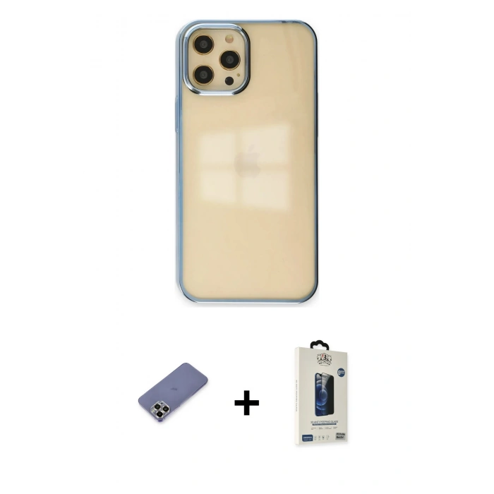 MARSİLYAN™- iPhone 12 Pro Max Kılıf Doruk Doku Prime - Siyah Bilvis Hayalet Cam Ekran Koruyucu + Metal Kamera Lens Koruma Cam - GD
