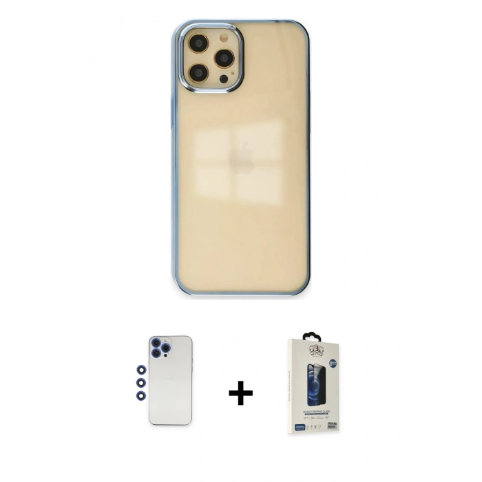MARSİLYAN™- iPhone 12 Pro Max Kılıf Doruk Doku Prime - Siyah Bilvis Hayalet Cam Ekran Koruyucu + Shine Kamera Lens - LT