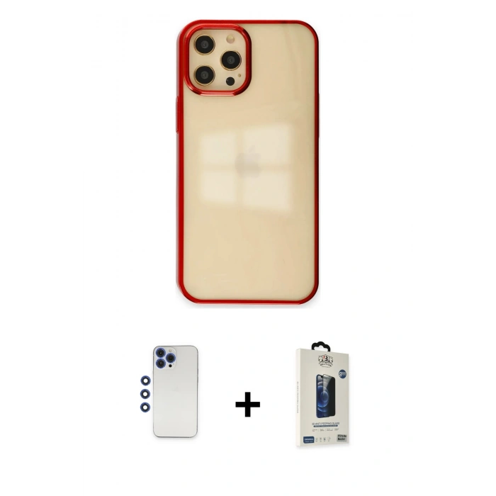 MARSİLYAN™- iPhone 12 Pro Max Kılıf Doruk Doku Prime - Siyah Bilvis Hayalet Cam Ekran Koruyucu + Shine Kamera Lens - LT