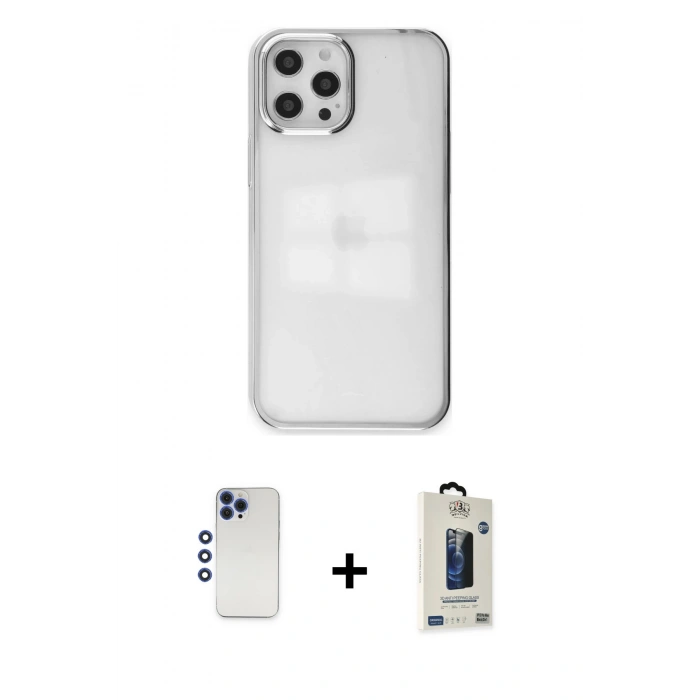 MARSİLYAN™- iPhone 12 Pro Max Kılıf Doruk Doku Prime - Siyah Bilvis Hayalet Cam Ekran Koruyucu + Shine Kamera Lens - LT