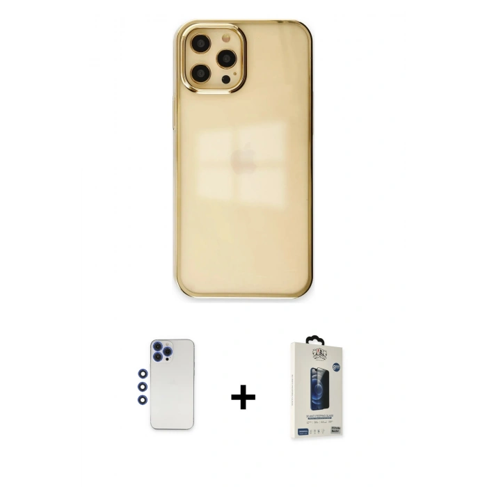 MARSİLYAN™- iPhone 12 Pro Max Kılıf Doruk Doku Prime - Siyah Bilvis Hayalet Cam Ekran Koruyucu + Shine Kamera Lens - LT
