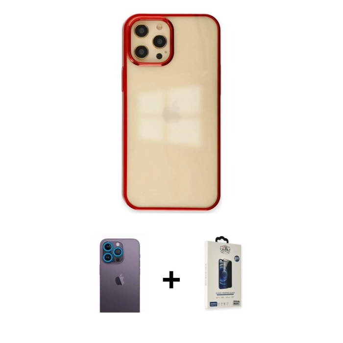 MARSİLYAN™- iPhone 12 Pro Max Kılıf Doruk Doku Prime - Siyah Bilvis Hayalet Cam Ekran Koruyucu + Neon Fosforlu Kamera Lens - MI