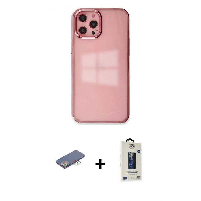 MARSİLYAN™- iPhone 12 Pro Max Kılıf Doruk Doku Prime - Siyah Bilvis Hayalet Cam Ekran Koruyucu + Renkli Kamera Lens Koruma Cam - MI