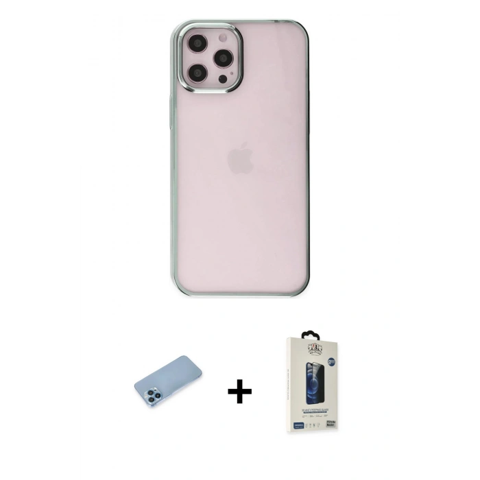 MARSİLYAN™- iPhone 12 Pro Max Kılıf Doruk Doku Prime - Siyah Bilvis Hayalet Cam Ekran Koruyucu + Shine Kamera Lens Koruma Cam - MI