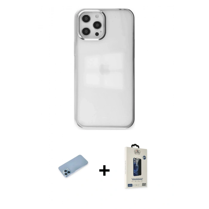 MARSİLYAN™- iPhone 12 Pro Max Kılıf Doruk Doku Prime - Siyah Bilvis Hayalet Cam Ekran Koruyucu + Shine Kamera Lens Koruma Cam - MI