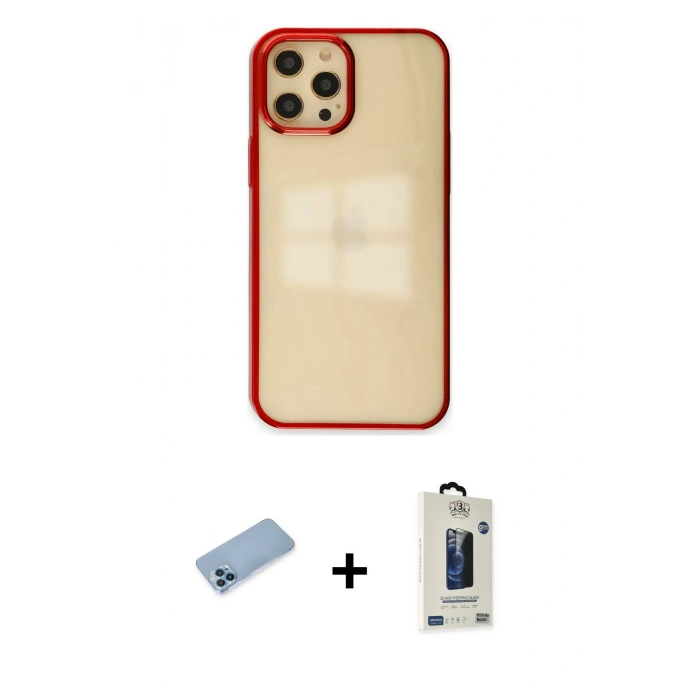 MARSİLYAN™- iPhone 12 Pro Max Kılıf Doruk Doku Prime - Siyah Bilvis Hayalet Cam Ekran Koruyucu + Shine Kamera Lens Koruma Cam - MI