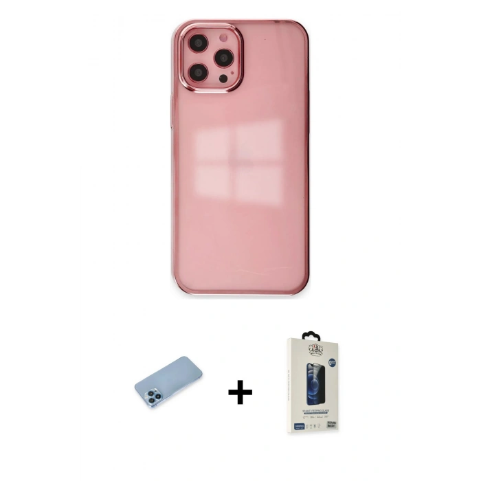 MARSİLYAN™- iPhone 12 Pro Max Kılıf Doruk Doku Prime - Siyah Bilvis Hayalet Cam Ekran Koruyucu + Shine Kamera Lens Koruma Cam - MI